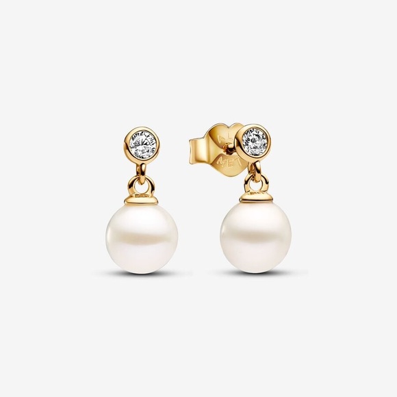 Pandora Jewelry - Pandora Treated Freshwater Cultured Pearl & Stone Drop 14k Gold Earrings NEW